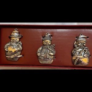 Set of 3 silver plated Gorham snowmen ornaments see photos  2.5 inches